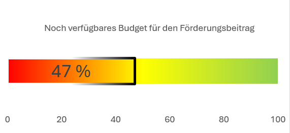 Verfügbares Budget für den Förderungsbeitrag; Balkendiagramm. Es sind noch 47 % verfügbar.